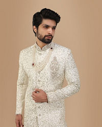 Manyavar Men Elegant Off White Sherwani