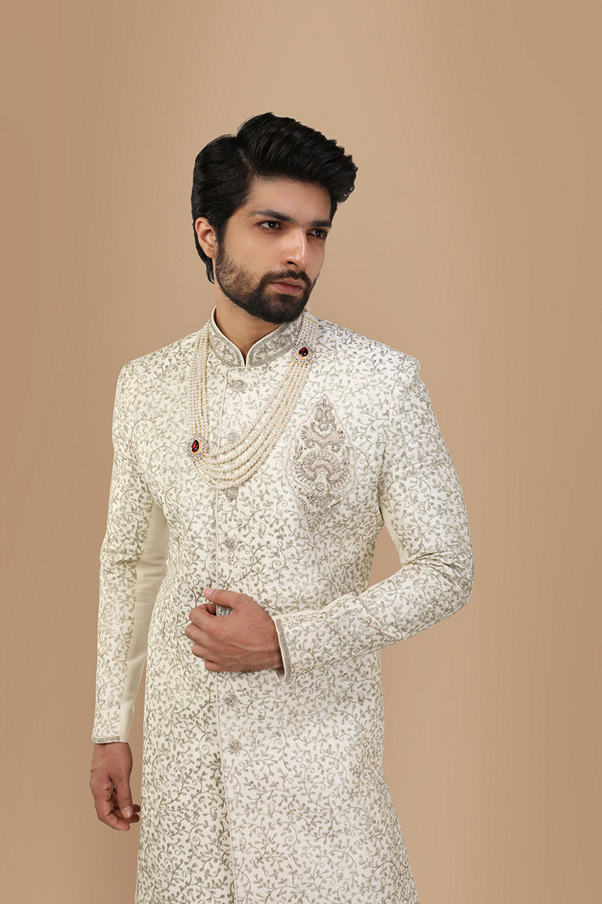 Manyavar Men Elegant Off White Sherwani