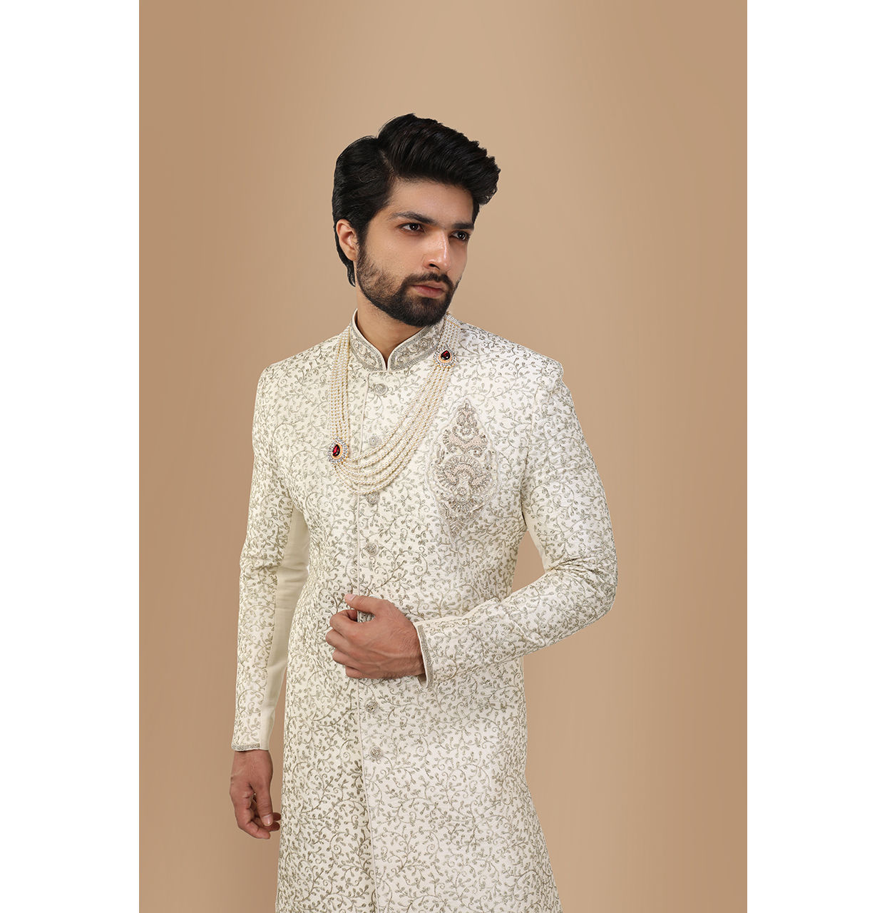 Manyavar Men Elegant Off White Sherwani