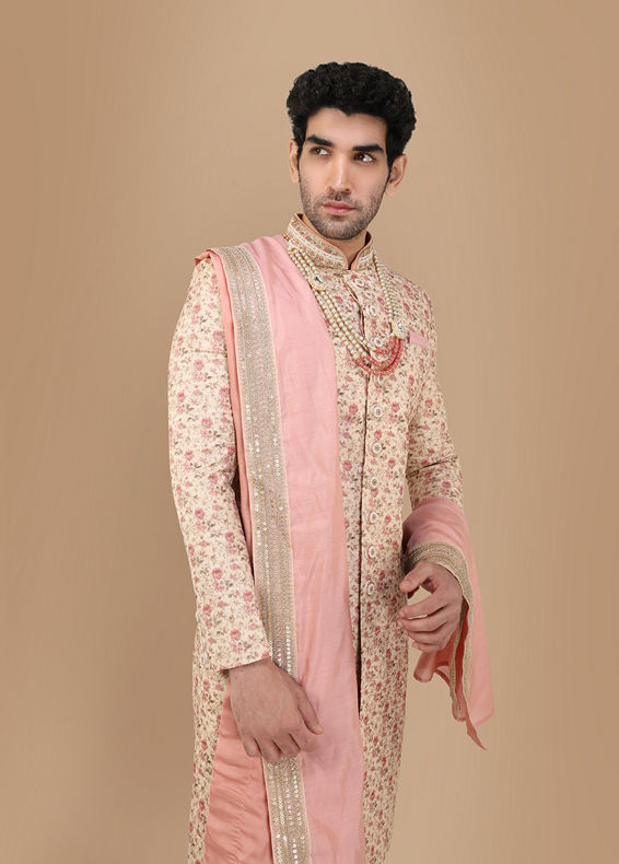 Manyavar Men Blissful Beige Groom Sherwani