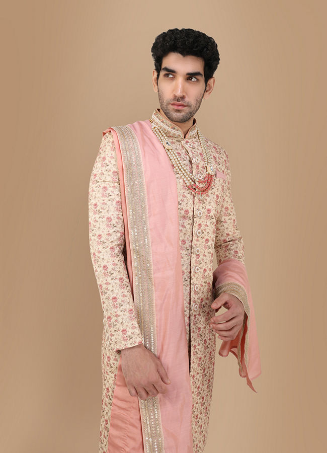 Manyavar Men Blissful Beige Groom Sherwani image number 0