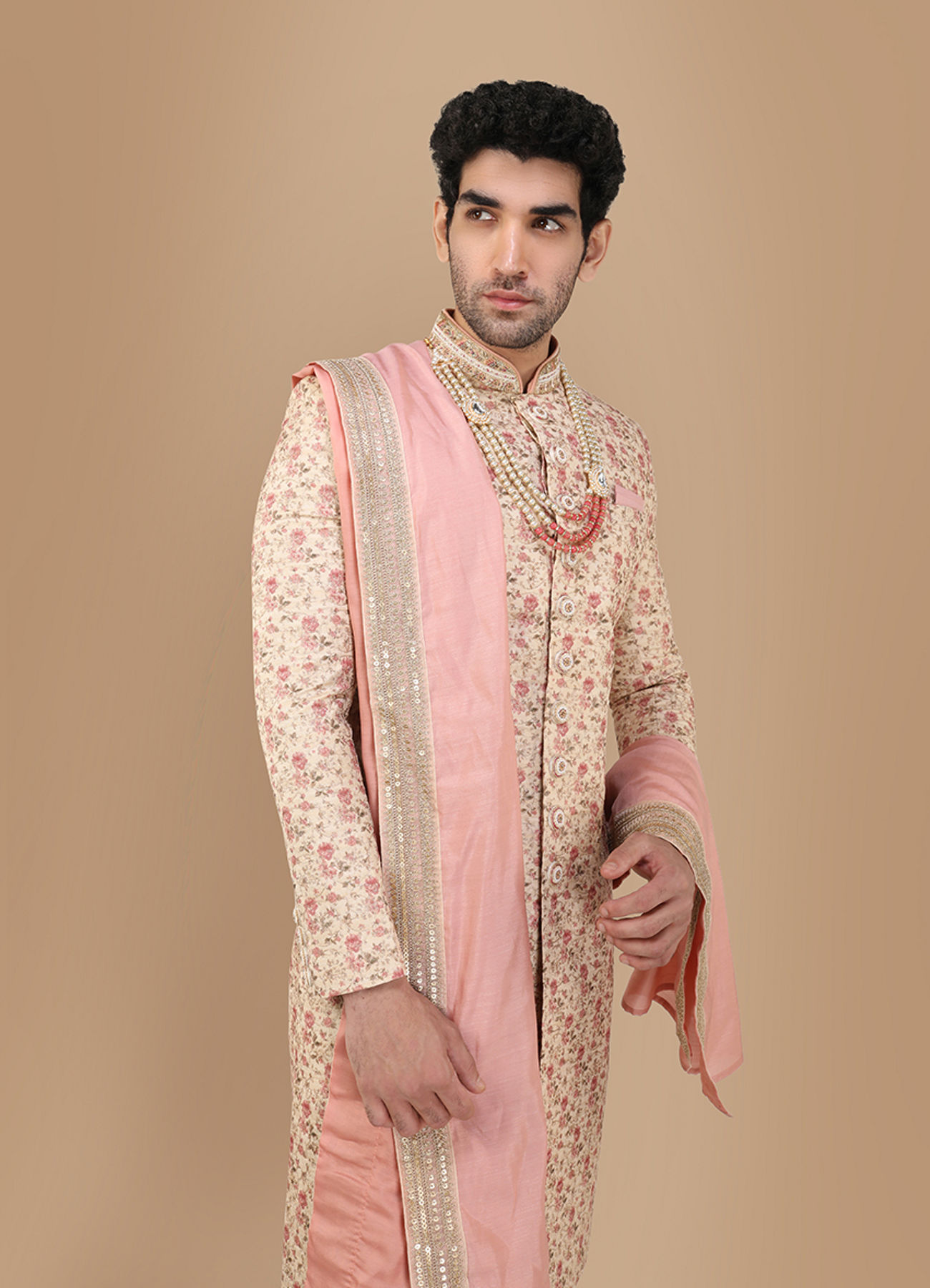 Manyavar Men Blissful Beige Groom Sherwani