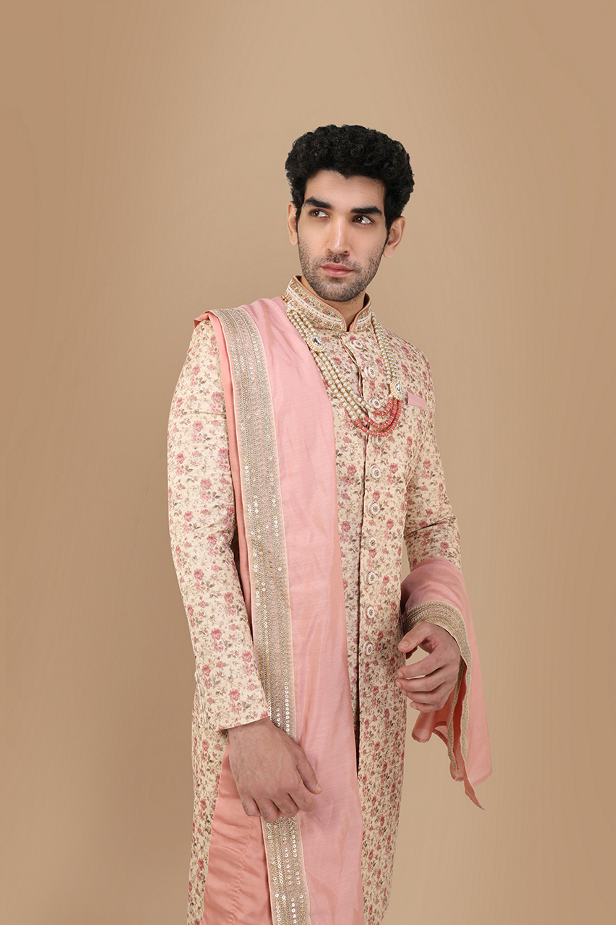 Manyavar Men Blissful Beige Groom Sherwani