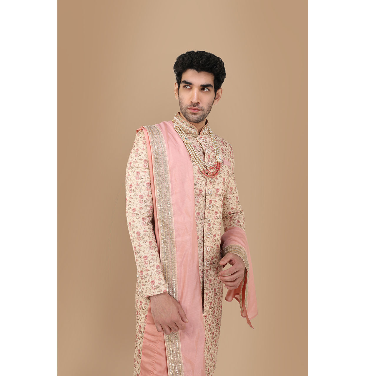 Manyavar Men Blissful Beige Groom Sherwani image number 0