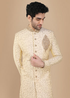 Manyavar Men Glam Biscuit Shade Sherwani Suit image number 0