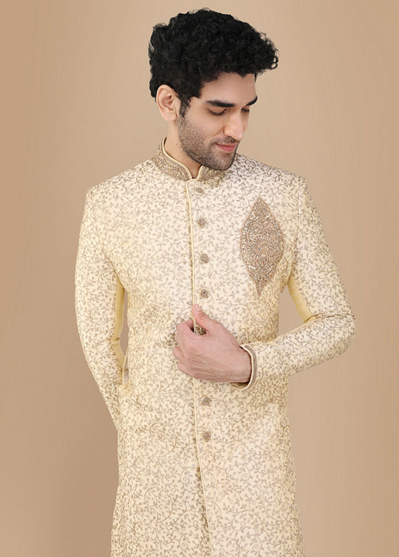 Manyavar Men Glam Biscuit Shade Sherwani Suit