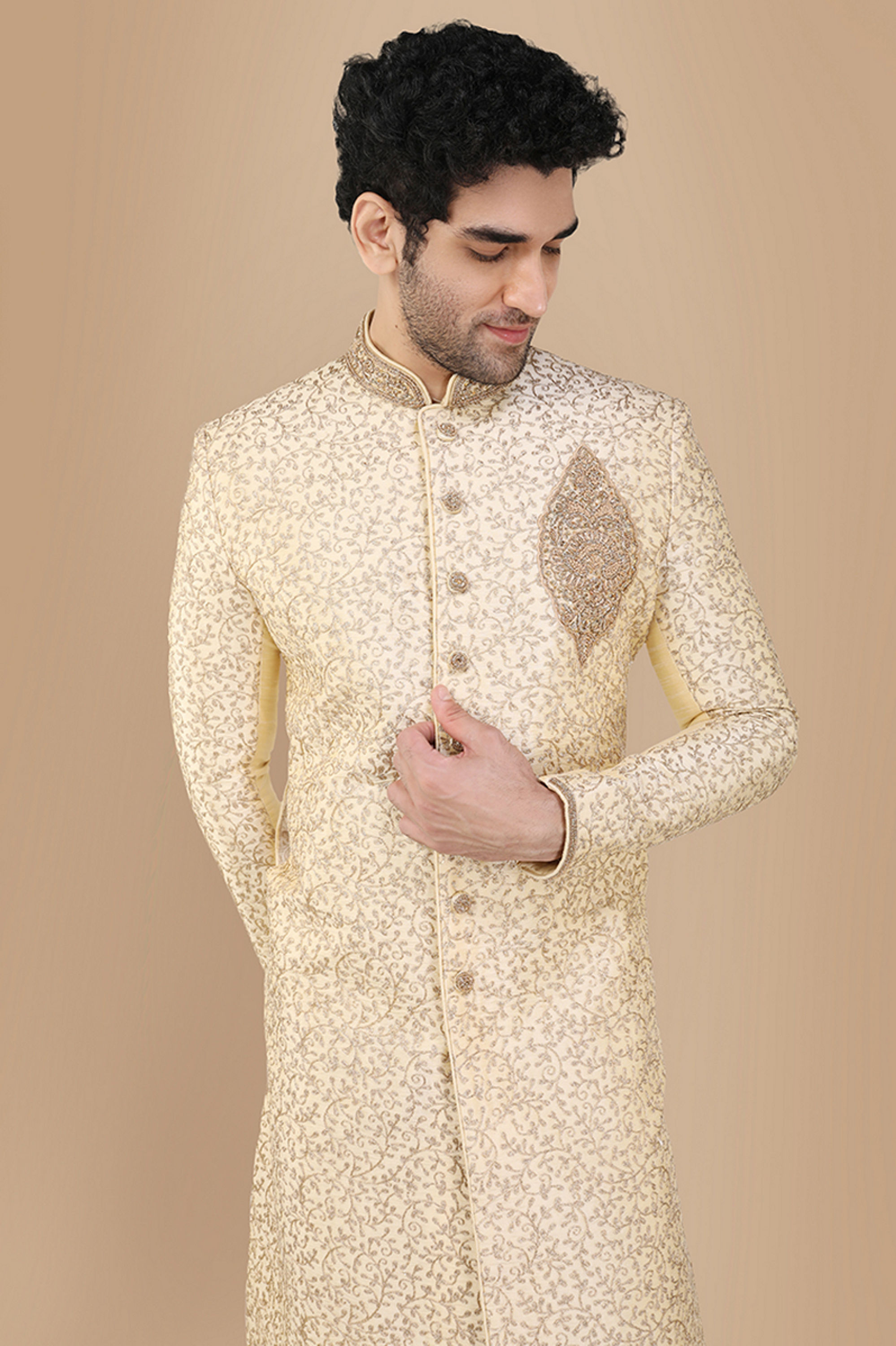 Manyavar Men Glam Biscuit Shade Sherwani Suit