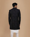 Manyavar Men Dark Blue Layered Angrakha Indo Western