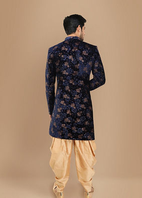 alt message - Manyavar Men Velvet Blue Indo-Western image number 2