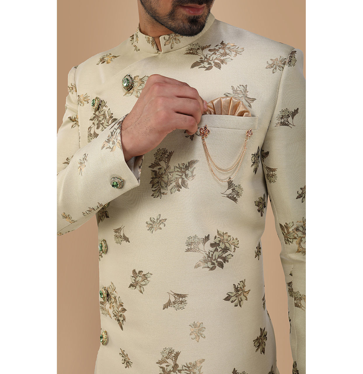 Manyavar Men Aristocratic Pista Indo Western Set image number 1