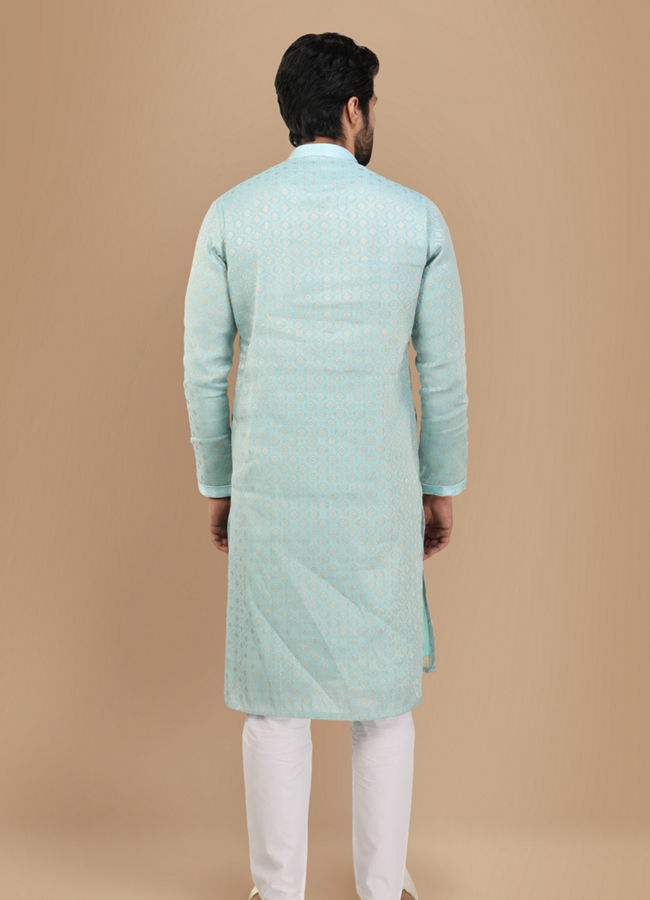 Manyavar Men Powder Blue Self Design Kurta Set