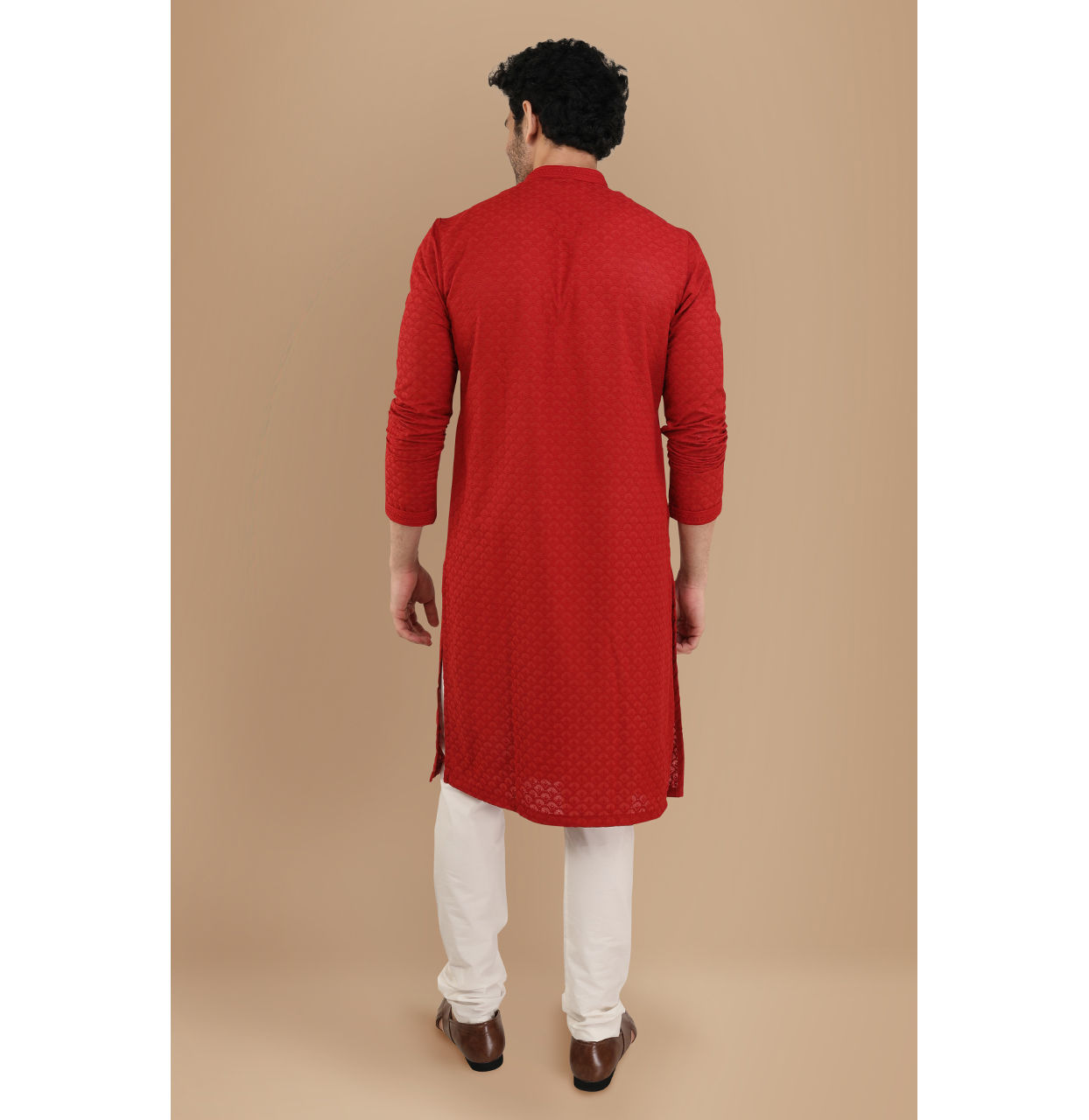 Manyavar Men Red Chikankari Kurta Set