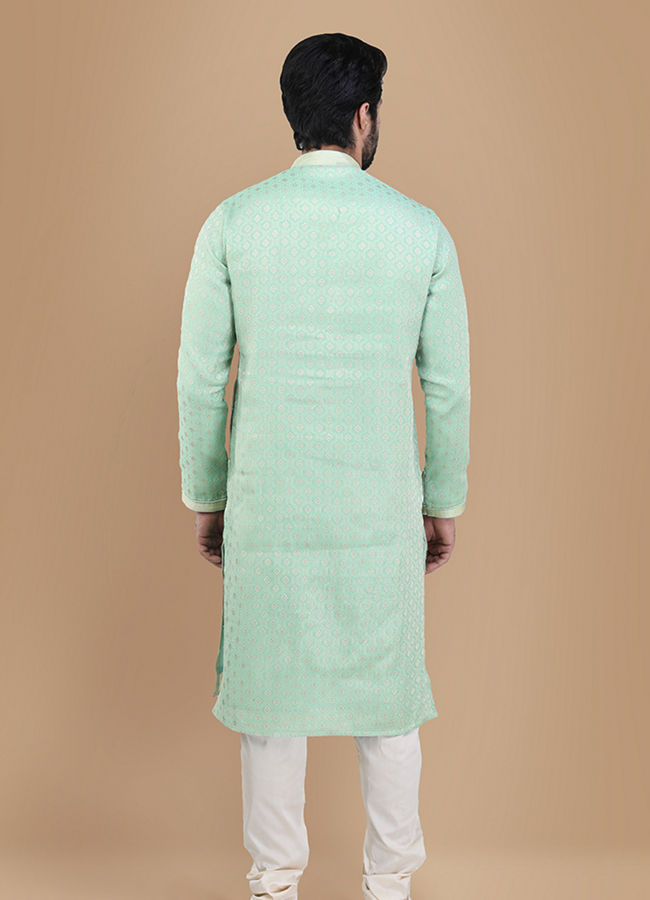 Manyavar Men Mint Green Jacquard Kurta Set