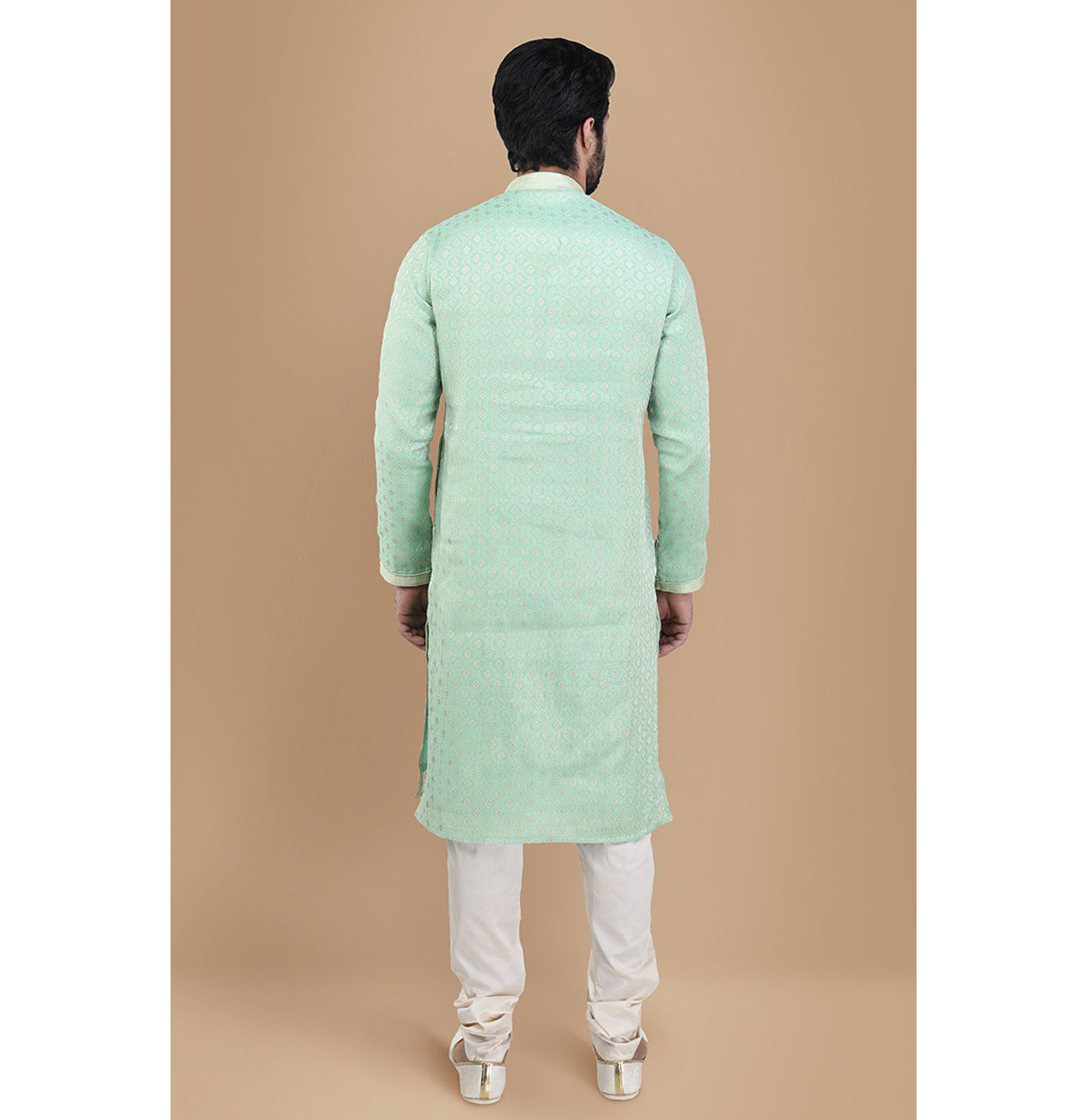 Manyavar Men Mint Green Jacquard Kurta Set