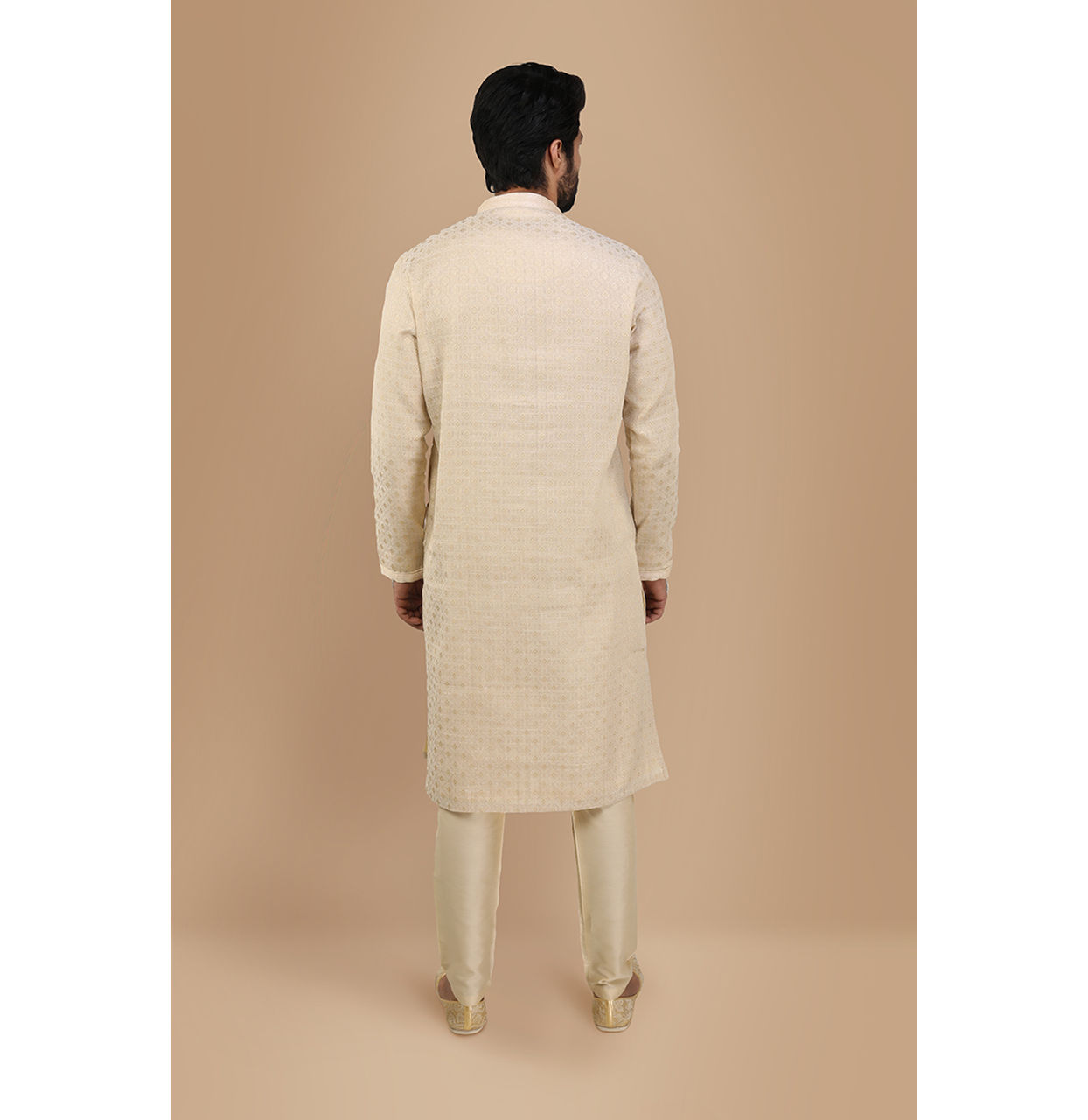 Manyavar Men Cream Jacquard Kurta Set