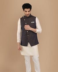 Manyavar Men Blue Printed Angrakha Style Jacket