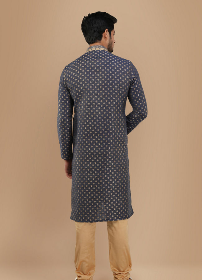 Manyavar Men Royal Blue Boota Work Kurta Set