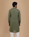 Manyavar Men Olive Green Self Chequered Kurta