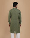 Manyavar Men Olive Green Self Chequered Kurta image number 2