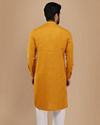 alt message - Manyavar Men Mustard Yellow Self Design Asymmetrical Kurta image number 2