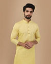 alt message - Manyavar Men Faded Yellow Solid Kurta image number 0