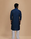Manyavar Men Minimalist Blue Cotton Blend Kurta