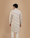 Manyavar Men Off White Side Open Floral Print Kurta