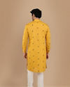 Manyavar Men Mustard Yellow Thread Embroidered Kurta