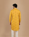 alt message - Manyavar Men Mustard Yellow Thread Embroidered Kurta image number 2