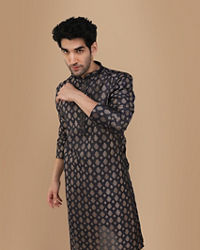 Manyavar Men Royal Blue Jacquard Kurta Set