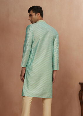 Sea Green Jacquard Kurta Pajama image number 3