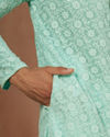 alt message - Manyavar Men Seafoam Green Chikankari Kurta Pajama image number 2