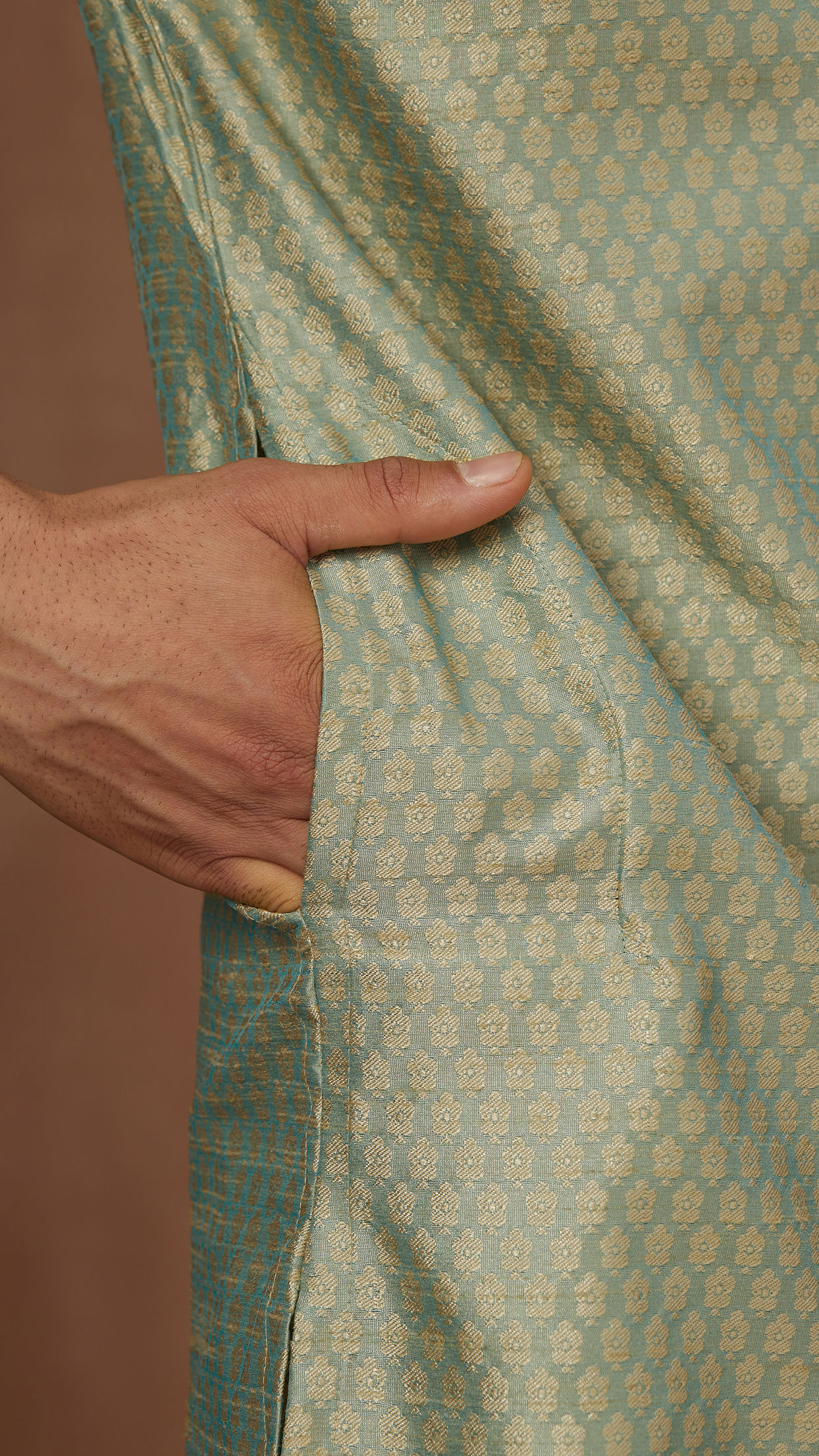 Manyavar Men Fern Green Jacquard Kurta Pajama