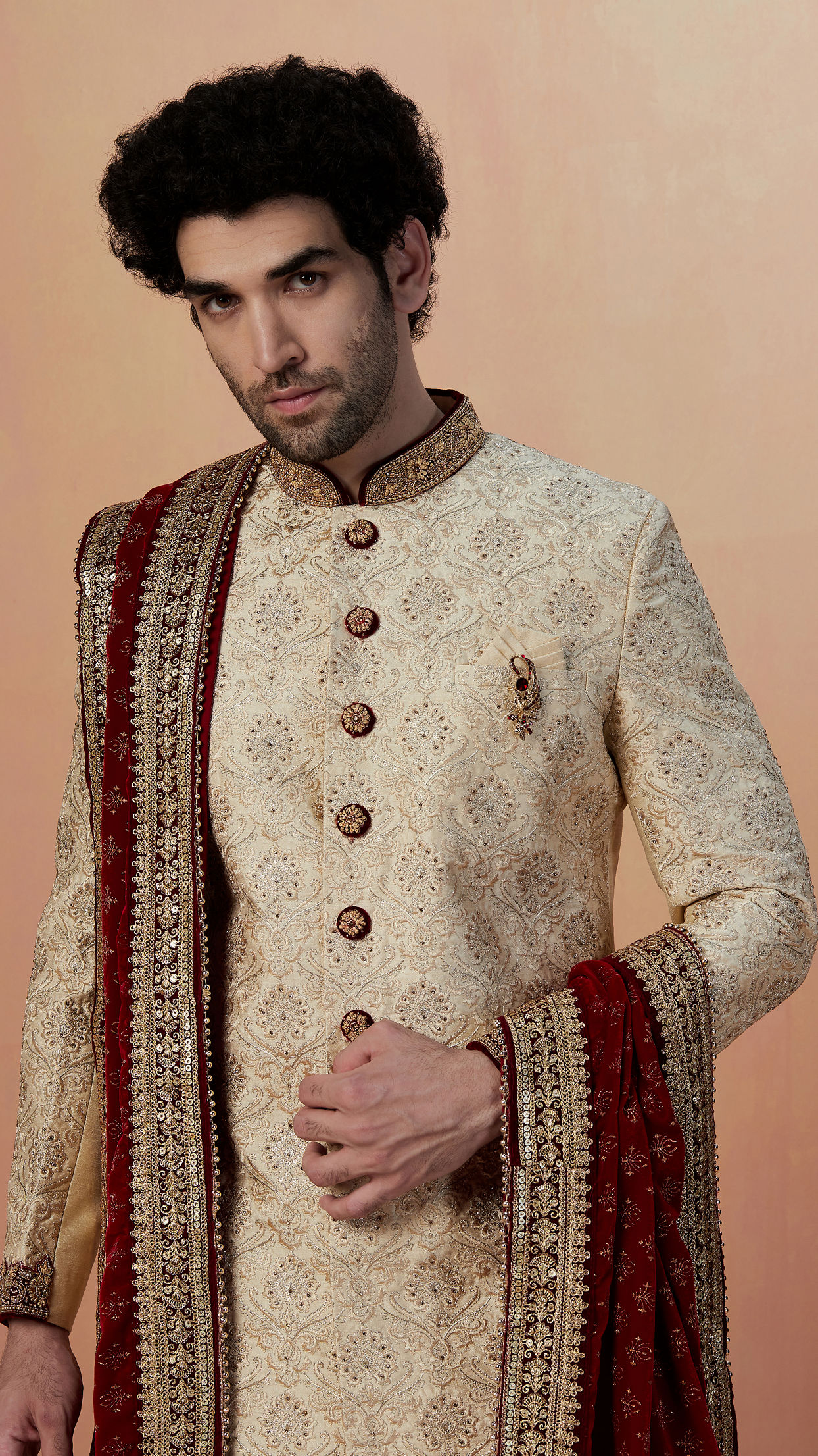 Buy Beige Embellished Sherwani Online in India @Manyavar - Sherwani for Men