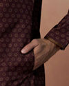 Manyavar Men Wine Floral Print Kurta Set