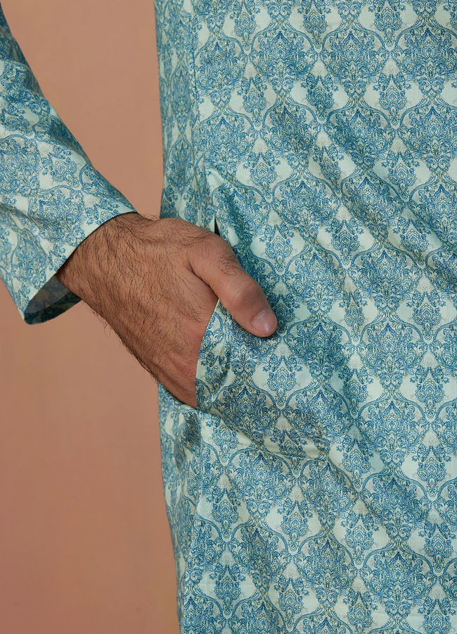 Manyavar Men Light Blue Printed Kurta
