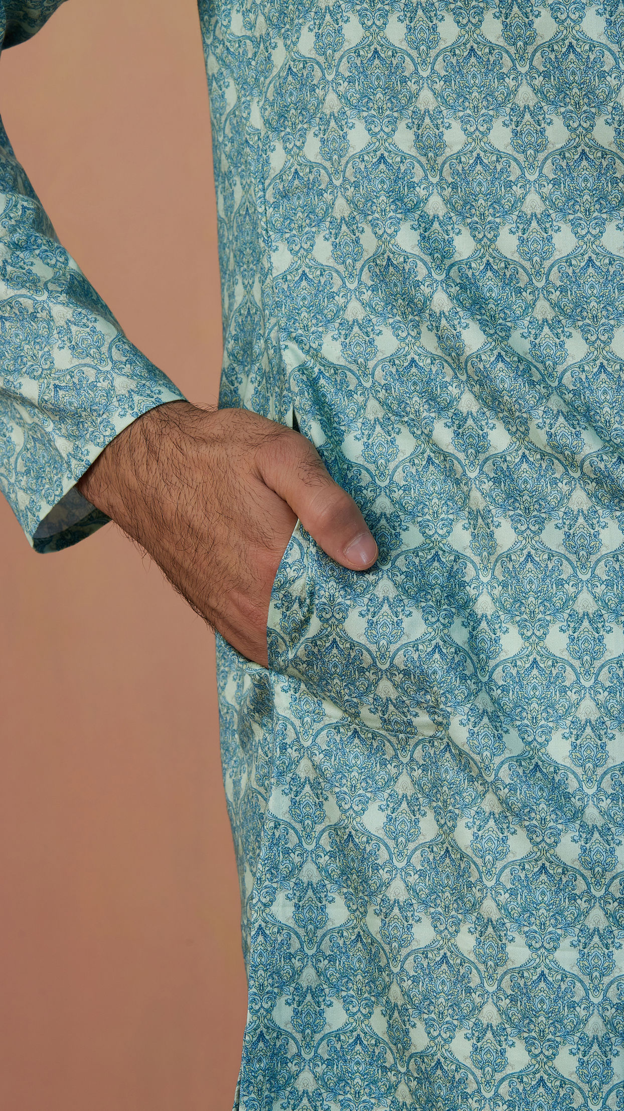 Manyavar Men Light Blue Printed Kurta