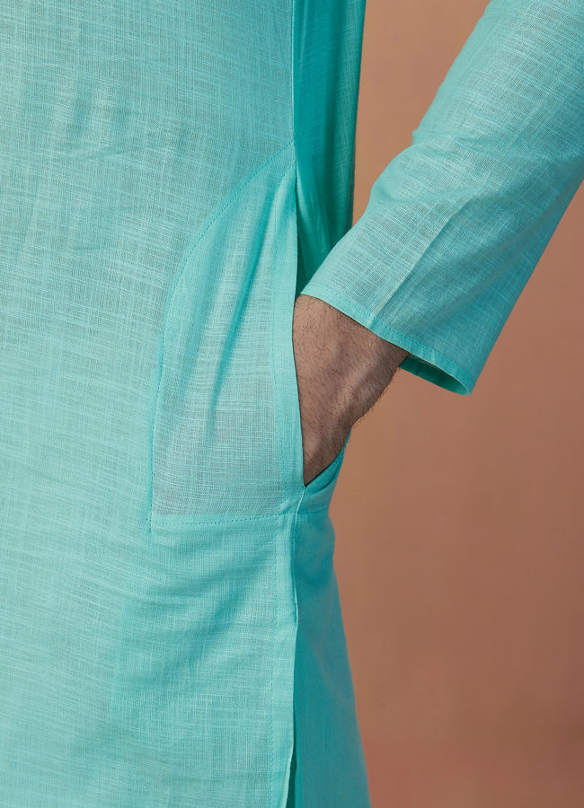 Manyavar Men Sea Green Plain Kurta Pajama