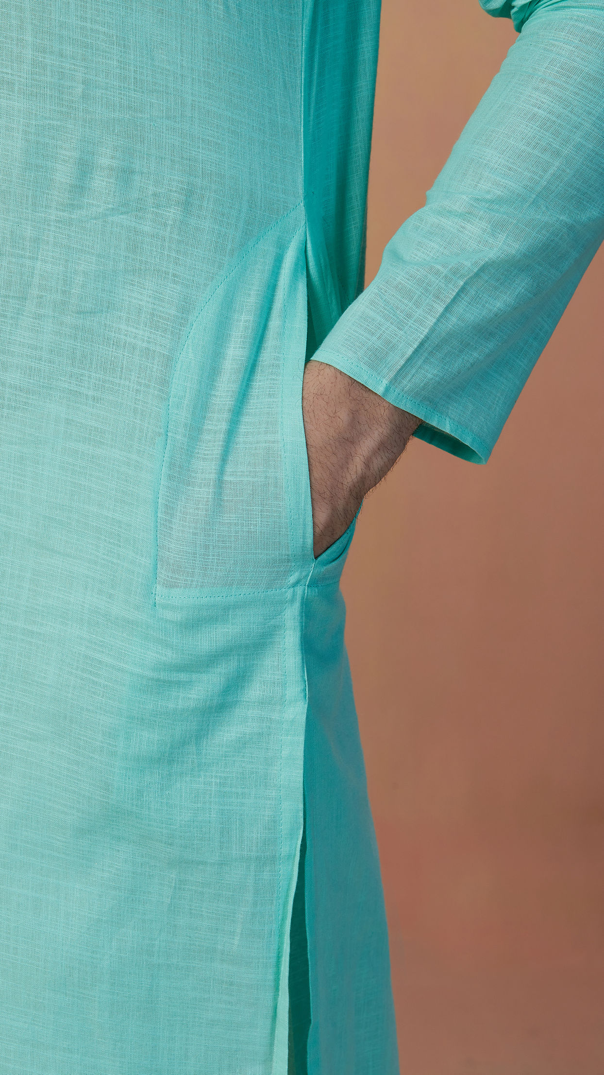 Manyavar Men Sea Green Plain Kurta Pajama