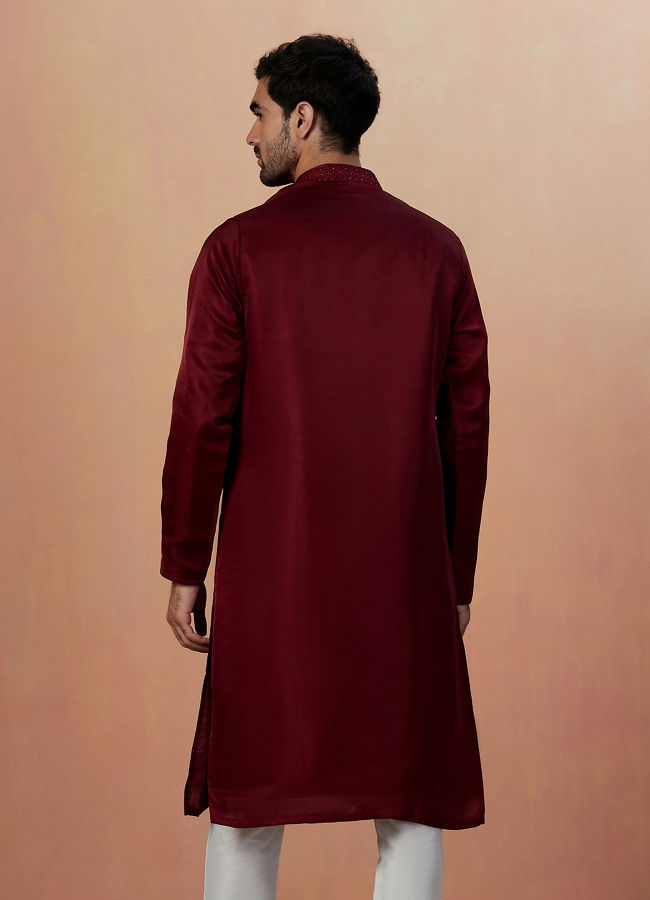 Manyavar Men Maroon Self Booti Kurta Pajama