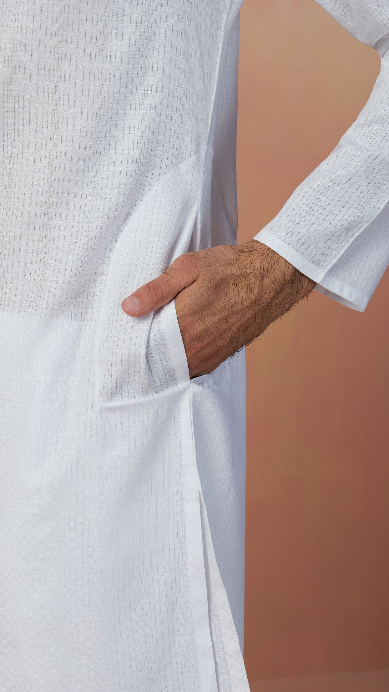 Manyavar Men White Self Striped Kurta Pajama