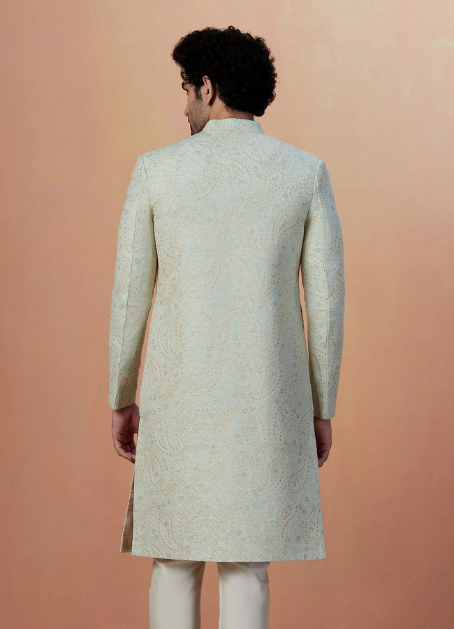 alt message - Manyavar Men Sage Green Paisley Sherwani image number 3