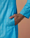 Manyavar Men Sky Blue Self Chequered Kurta Pajama image number 2