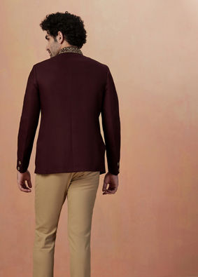 alt message - Manyavar Men Maroon Self Design Bandhagala Indo Western image number 3