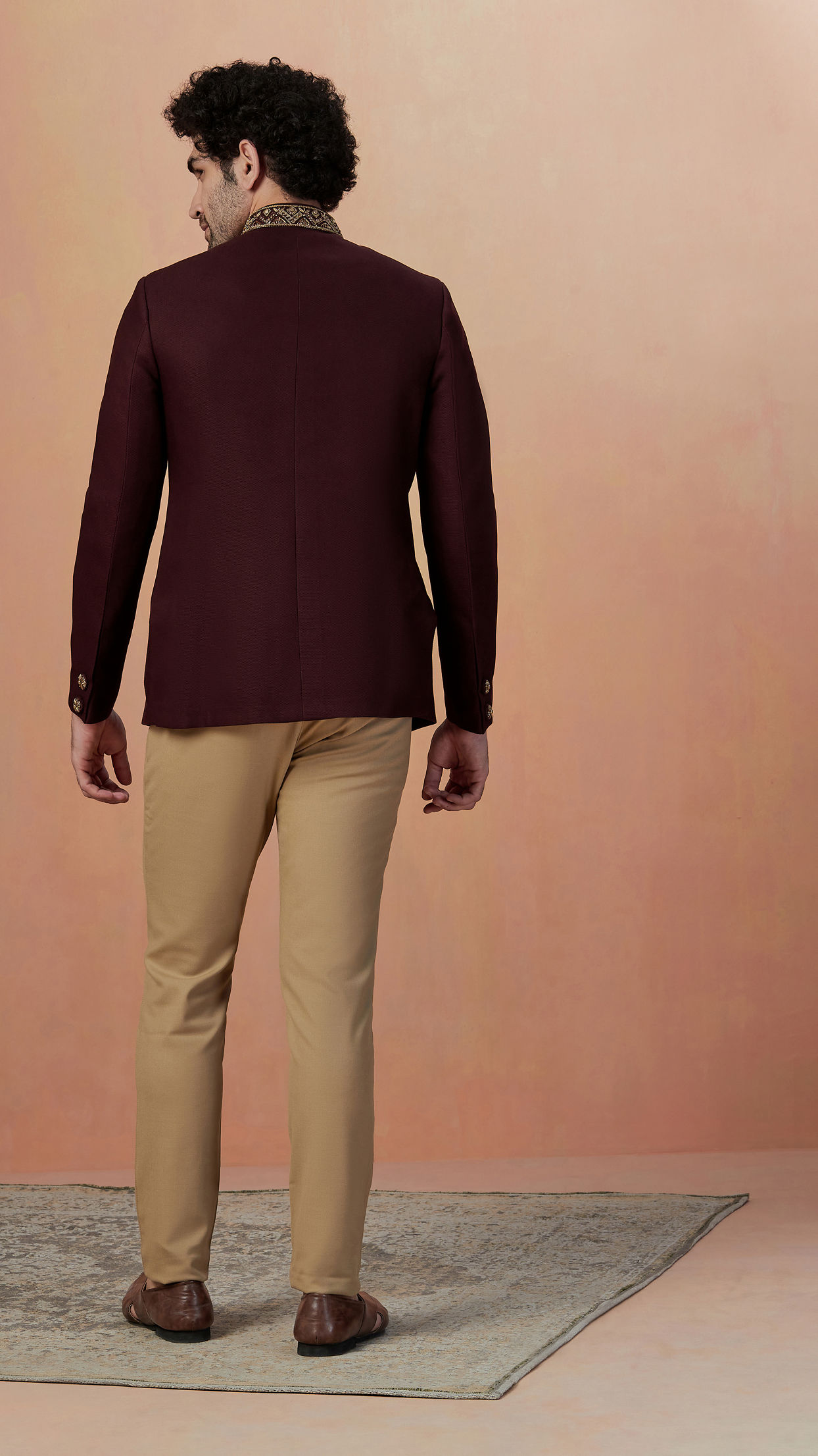 Manyavar Men Wine Self Design Bandhagala Indo Western