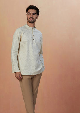 Manyavar Men Cream Floral Printed Short Kurta image number 1