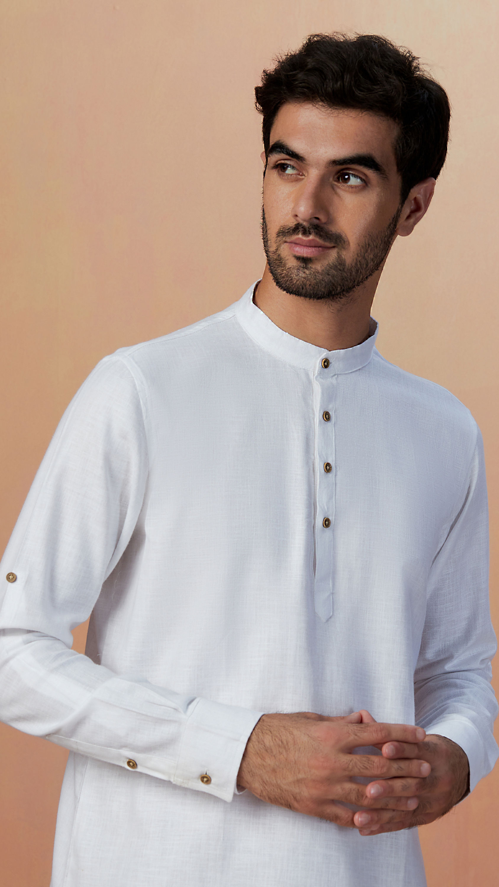 Manyavar Men White Plain Short Kurta