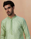 alt message - Manyavar Men Light Green Paisley Kurta Pajama image number 0