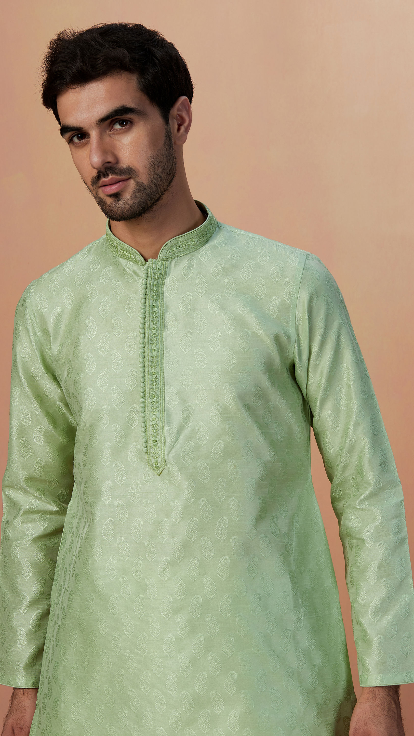 Manyavar Men Light Green Paisley Kurta Pajama