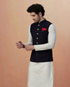 alt message - Manyavar Men Dark Blue Self Design Jacket image number 1